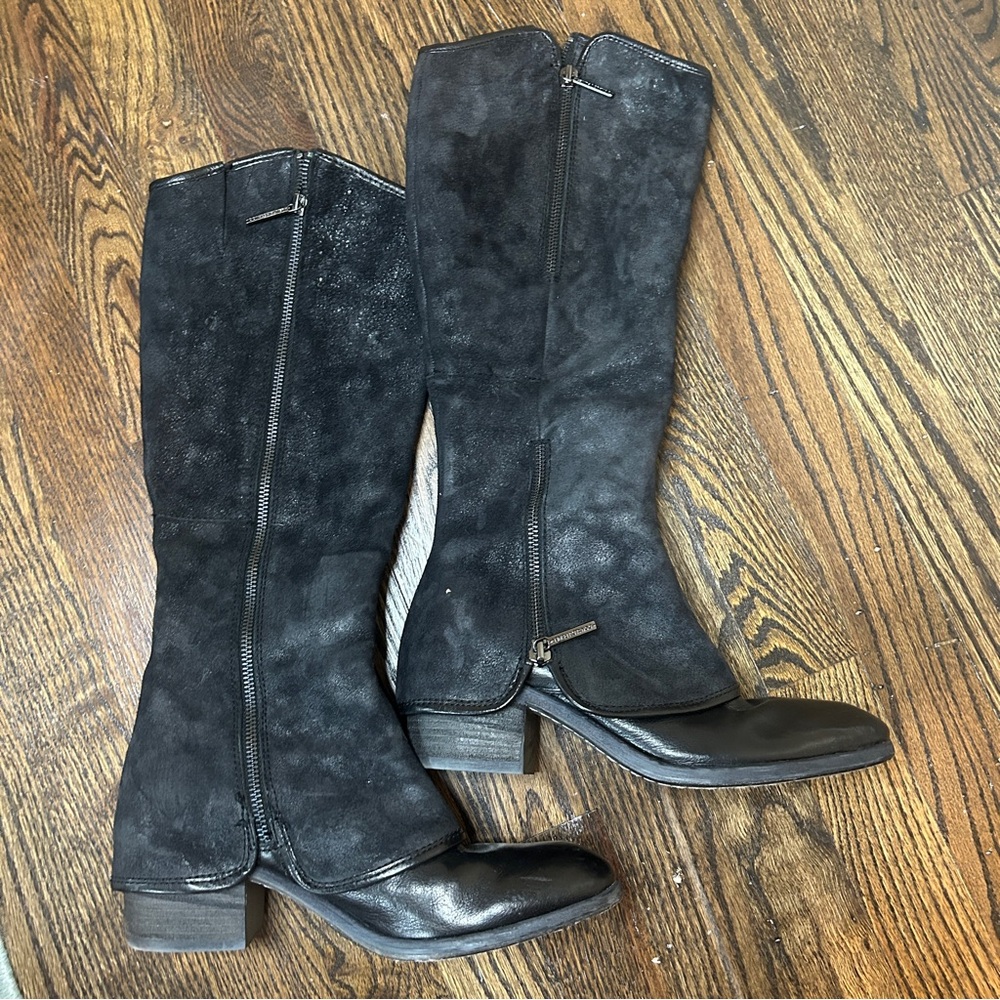 Black Suede Equestrian Style Tall Boots